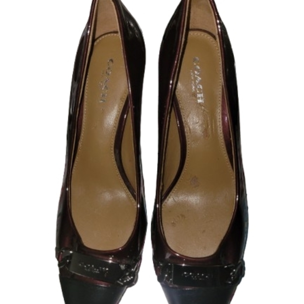 Coach Cranberry and Black Patent Mid-Heel Pumps - Picture 4 of 6